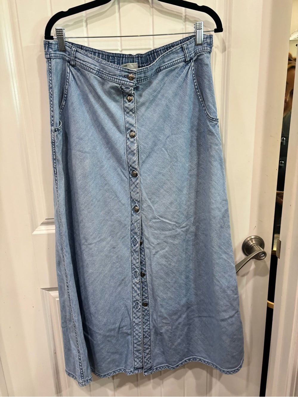 Classic Elements Light Blue Button-Front Denim Maxi Skirt
